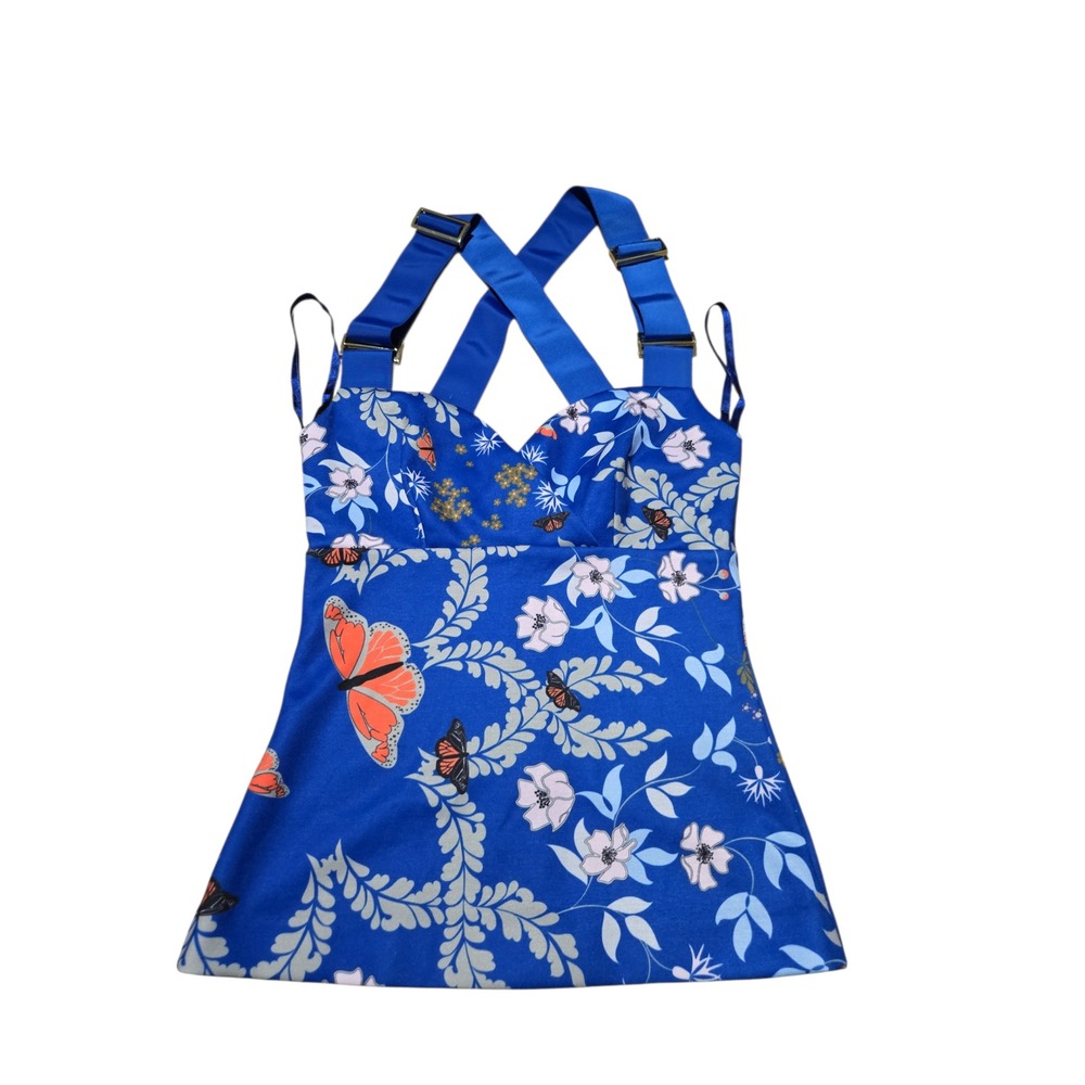 Ted Baker London Aferah Blue Butterfly Floral Cross Back Cami Top Size 0 XS